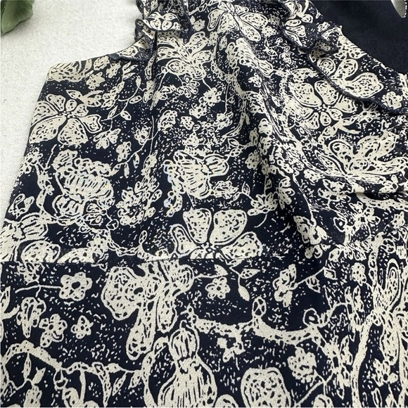 Vtg 90s Casual Corner 100% Silk Midi Dress Empire Waist Navy Beige Floral Size 6 - Picture 11 of 13